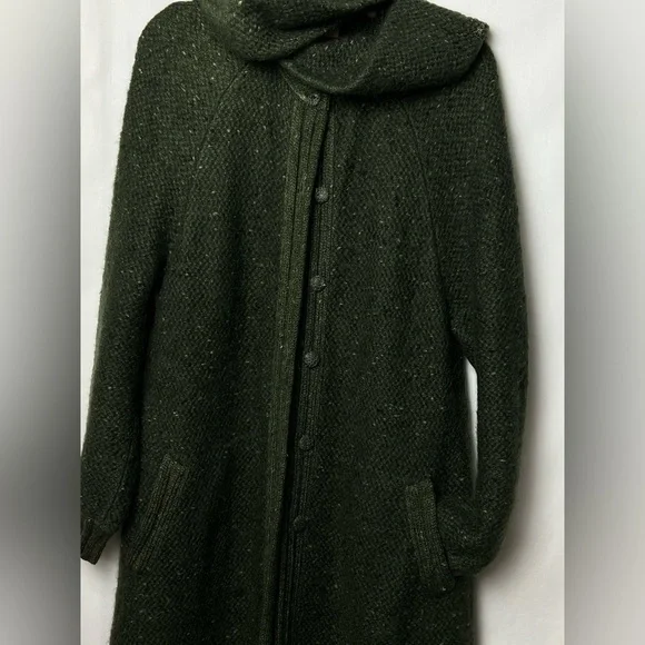 Rare 70s Luxury Nina Ricci West End Forest Green Mohair Scarf Long Sweater Coat - Picture 8 of 16